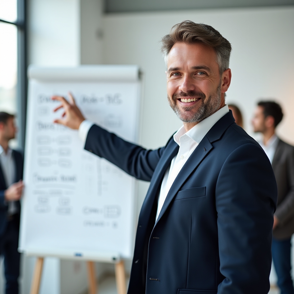 Hospitality cost management instructor presenting to a small group in Madrid