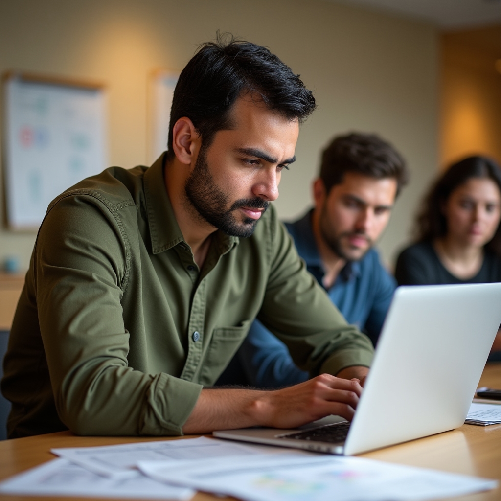 Course participant working on a laptop during an in-person hospitality cost workshop